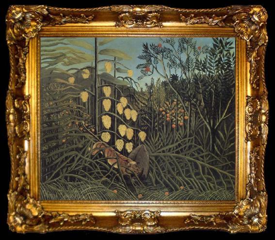 framed  Henri Rousseau In a Tropical Forest.Struggle between Tiger and Bull, ta009-2